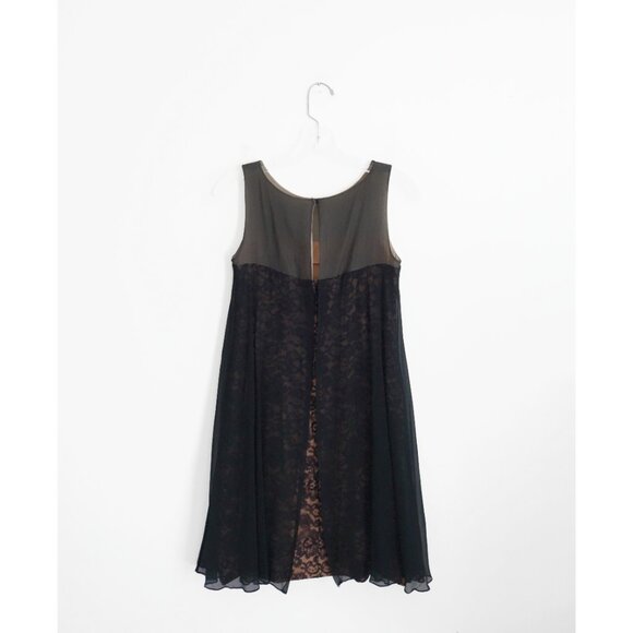 Vtg 60s Another Pettisize Jr Beige Black Lace Black Georgette Overlay Dress XS - Picture 2 of 9